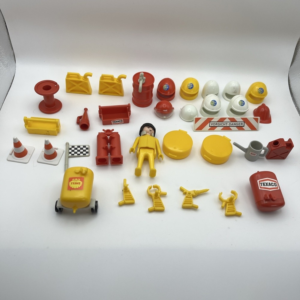 Vintage‎ Playmobil Shell Texaco Gas Station Parts Lot Helmets Figure Accessories